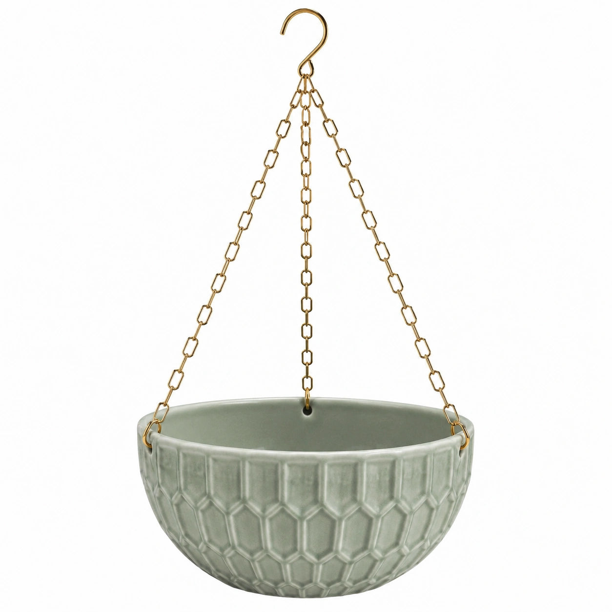 Hängeblumentopf 25 cm Keramik Salbeigrün mit Metallkette für Innenräume