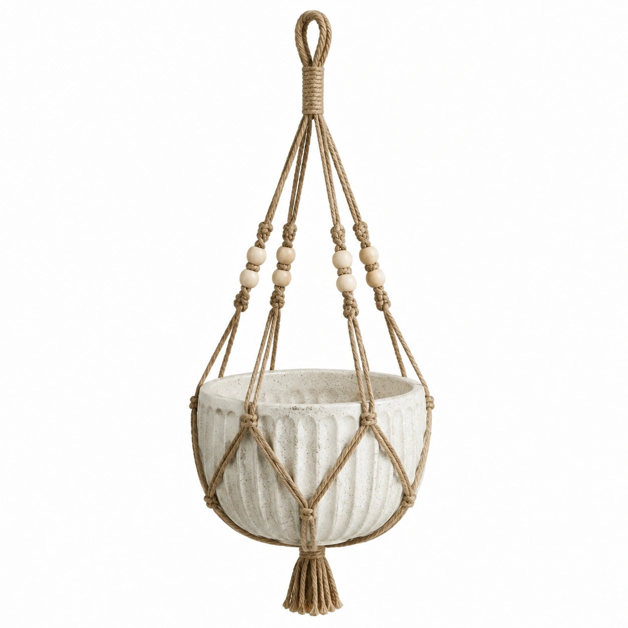 Hängepflanztopf 15 cm Keramik Creme Baumwollseil Boho
