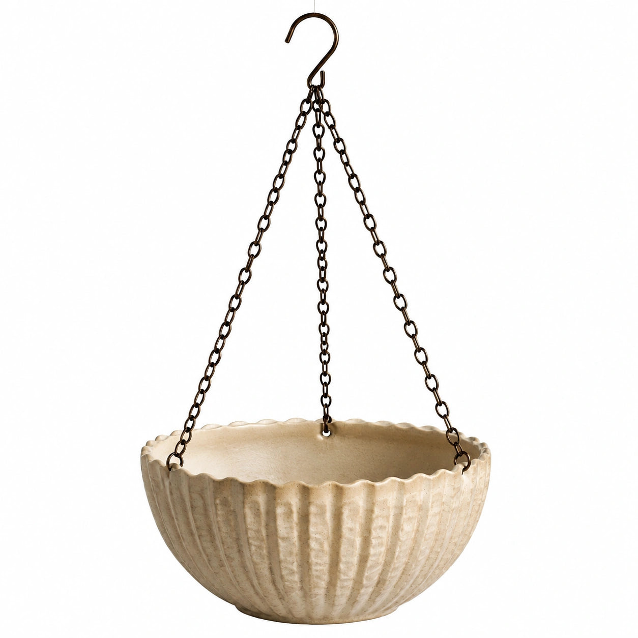 Hängeblumentopf 30 cm Keramik Beige mit Metallketten für Innenbereiche