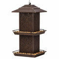 Vogelfutterspender 25 x 25 x 43 cm aus Metall Braun zum Aufhängen mit zwei Futterschalen