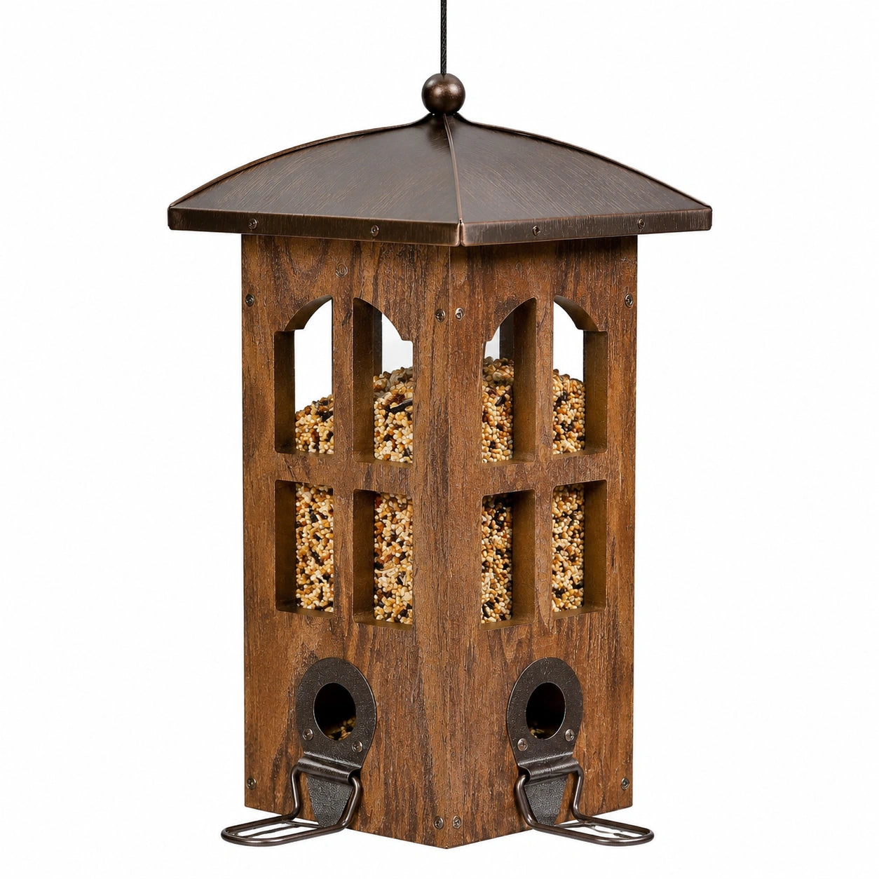 Vogelfutterhaus 25 x 25 x 35 cm aus Holz und Metall Braun zum Aufhängen