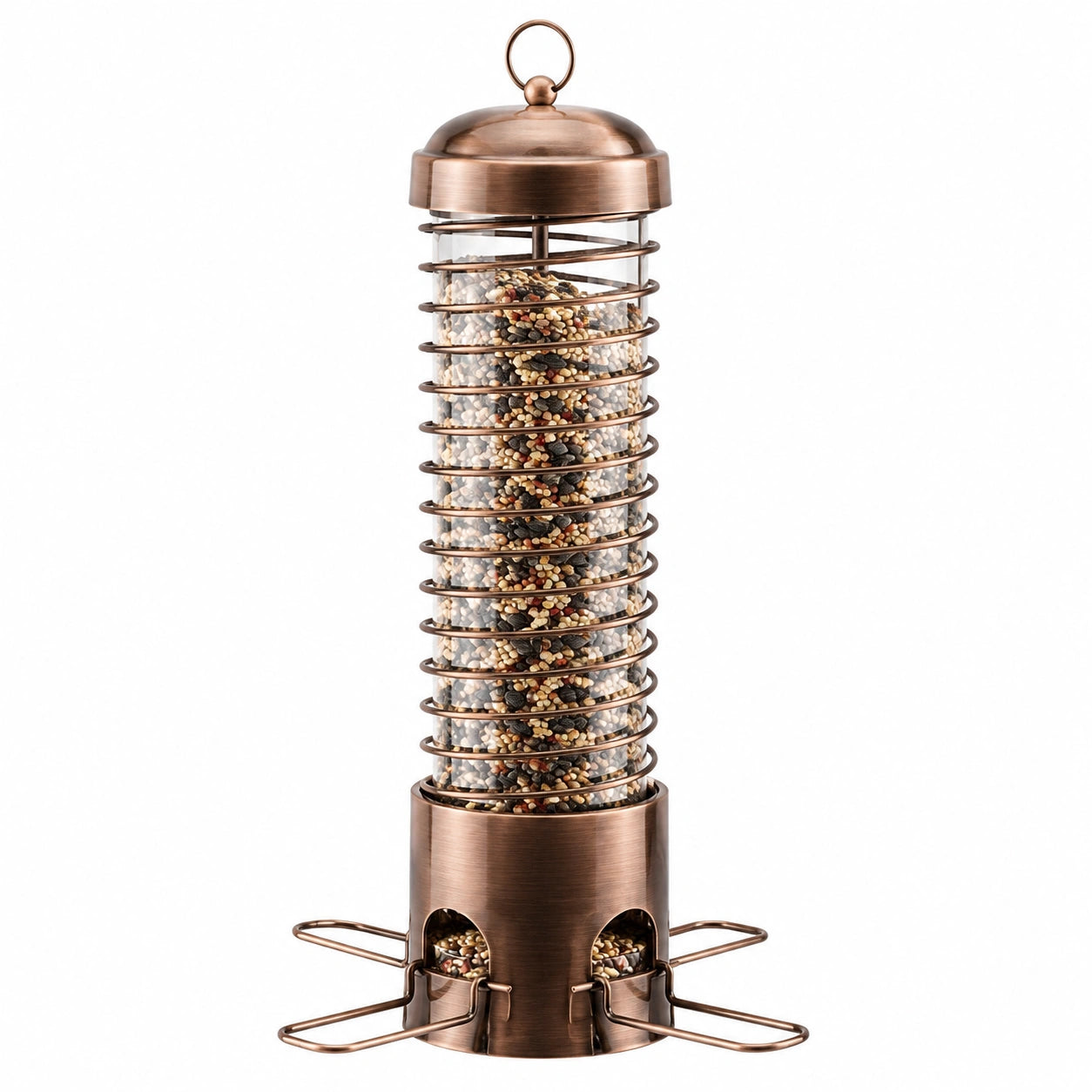 Vogelfuttersäule 15 x 40 cm Metall Kunststoff Kupferfarben für Wildvögel mit Sitzstangen
