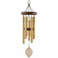 Windspiel 90 cm aus Metall und Holz in Gold Braun mit Blattanhänger