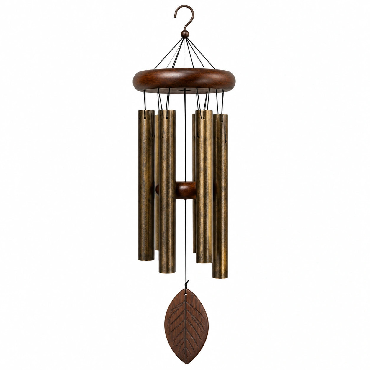 Windspiel 80 cm Metall und Holz Bronze Braun für Garten Balkon hängend