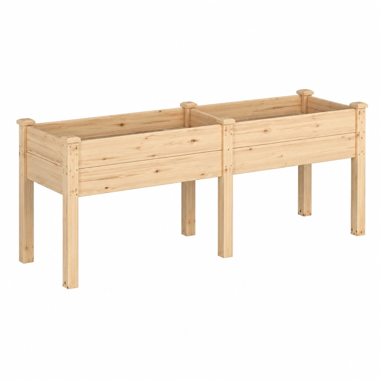 Hochbeet 200 x 80 x 80 cm aus Holz Natur mit zwei Pflanzbereichen