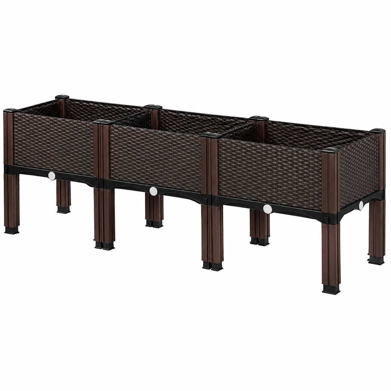 Hochbeet Set 3-teilig 80 x 30 x 70 cm Kunststoff Braun/Schwarz in Rattanoptik für Garten und Balkon