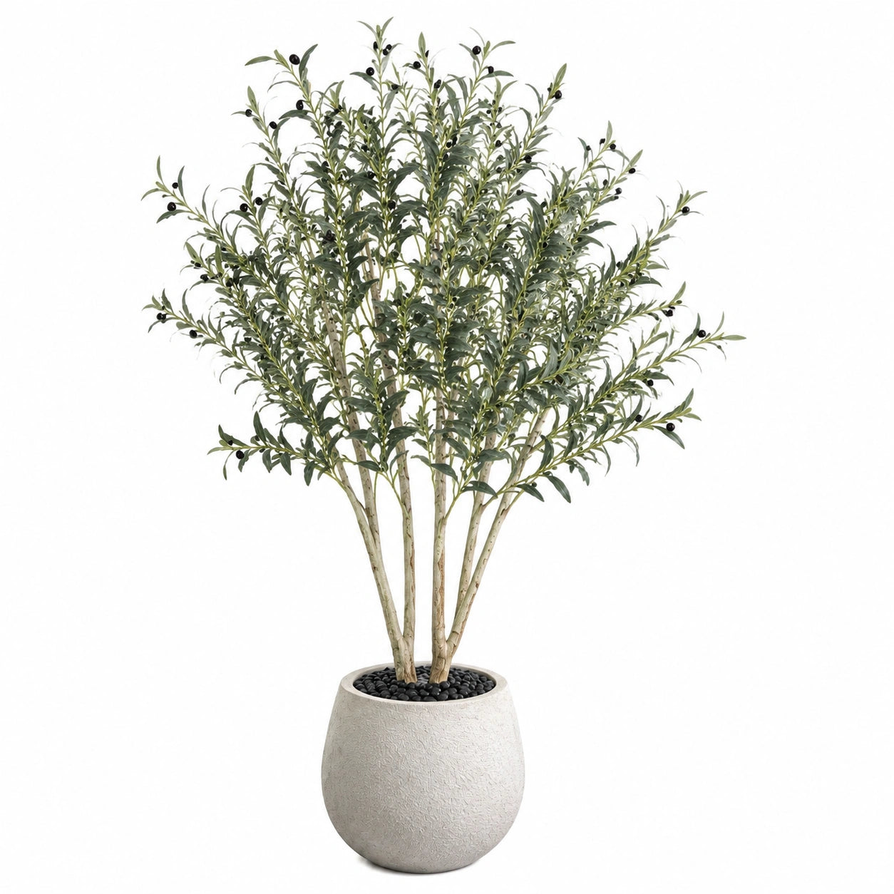 Kunstolivenbaum 180 cm Grün mit schwarzem Früchten im Zementtopf für Innenräume
