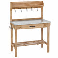 Gartenarbeitstisch 115 x 48 x 170 cm Holz Natur mit verzinkter Arbeitsplatte und Haken