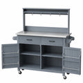 Gartenarbeitstisch 120 x 55 x 170 cm aus Holz Grau mit Metallarbeitsplatte Rollen und Stauraum